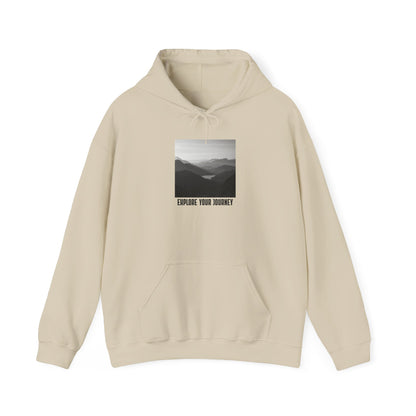 Explore Your Journey Hoodie — Minimal Mountain Photo Graphic Sweatshirt