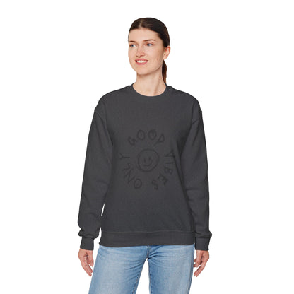 Crewneck Sweatshirt — 'Good Vibes Only' Smiley Graphic