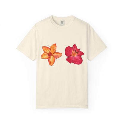 Floral Duo T-Shirt — Watercolor Hibiscus & Plumeria Tee