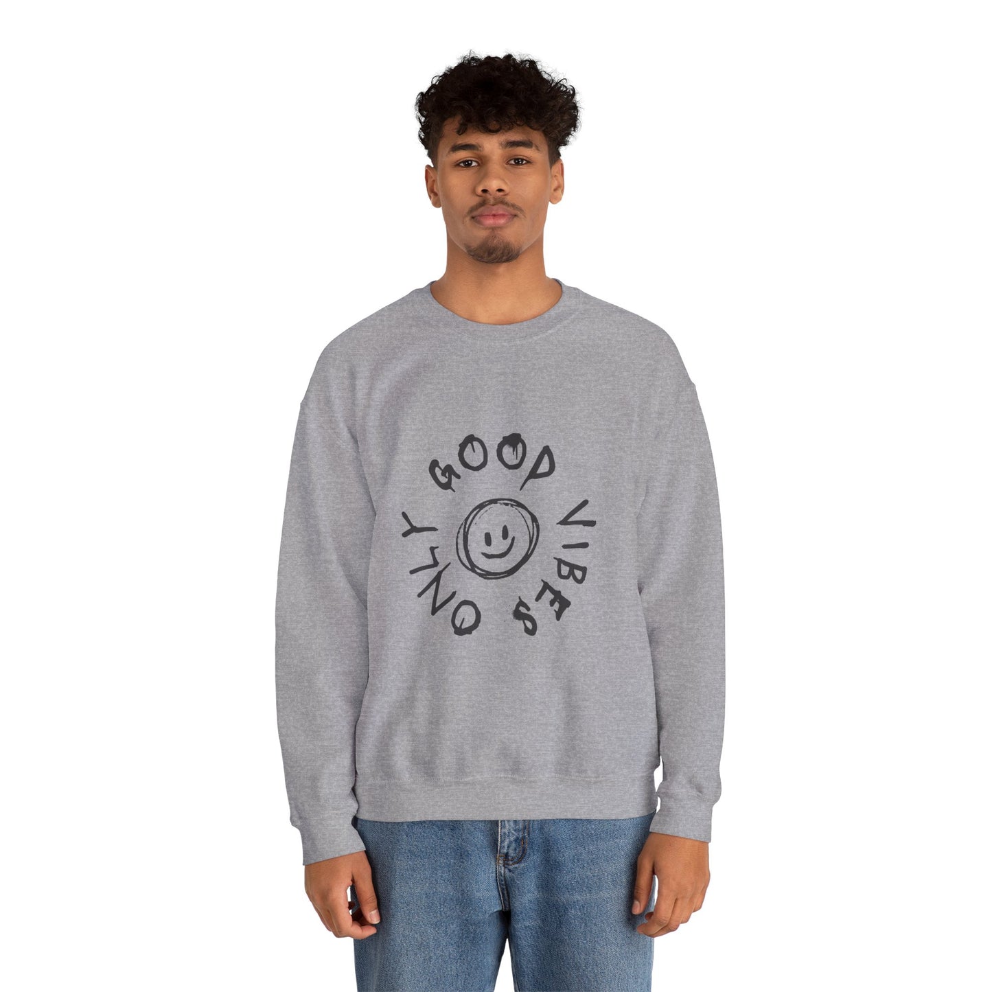 Crewneck Sweatshirt — 'Good Vibes Only' Smiley Graphic