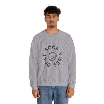 Crewneck Sweatshirt — 'Good Vibes Only' Smiley Graphic