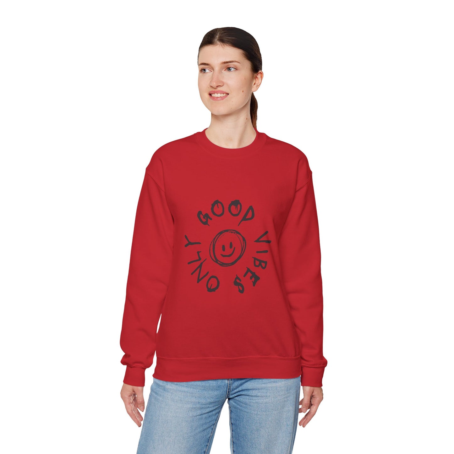 Crewneck Sweatshirt — 'Good Vibes Only' Smiley Graphic