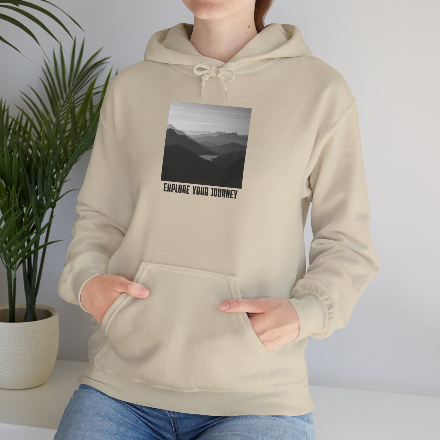 Explore Your Journey Hoodie — Minimal Mountain Photo Graphic Sweatshirt