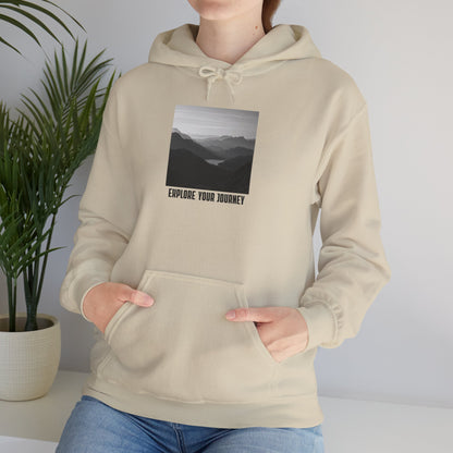 Explore Your Journey Hoodie — Minimal Mountain Photo Graphic Sweatshirt