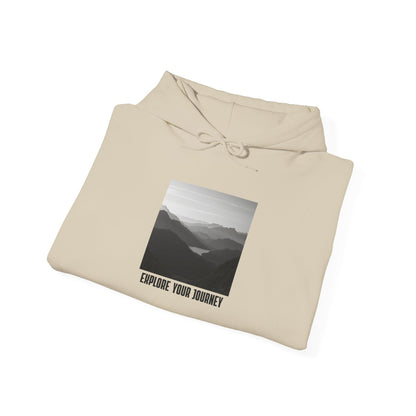 Explore Your Journey Hoodie — Minimal Mountain Photo Graphic Sweatshirt