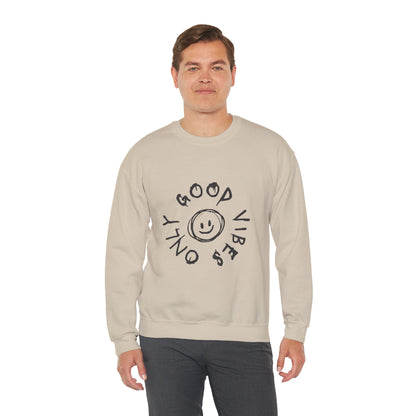 Crewneck Sweatshirt — 'Good Vibes Only' Smiley Graphic