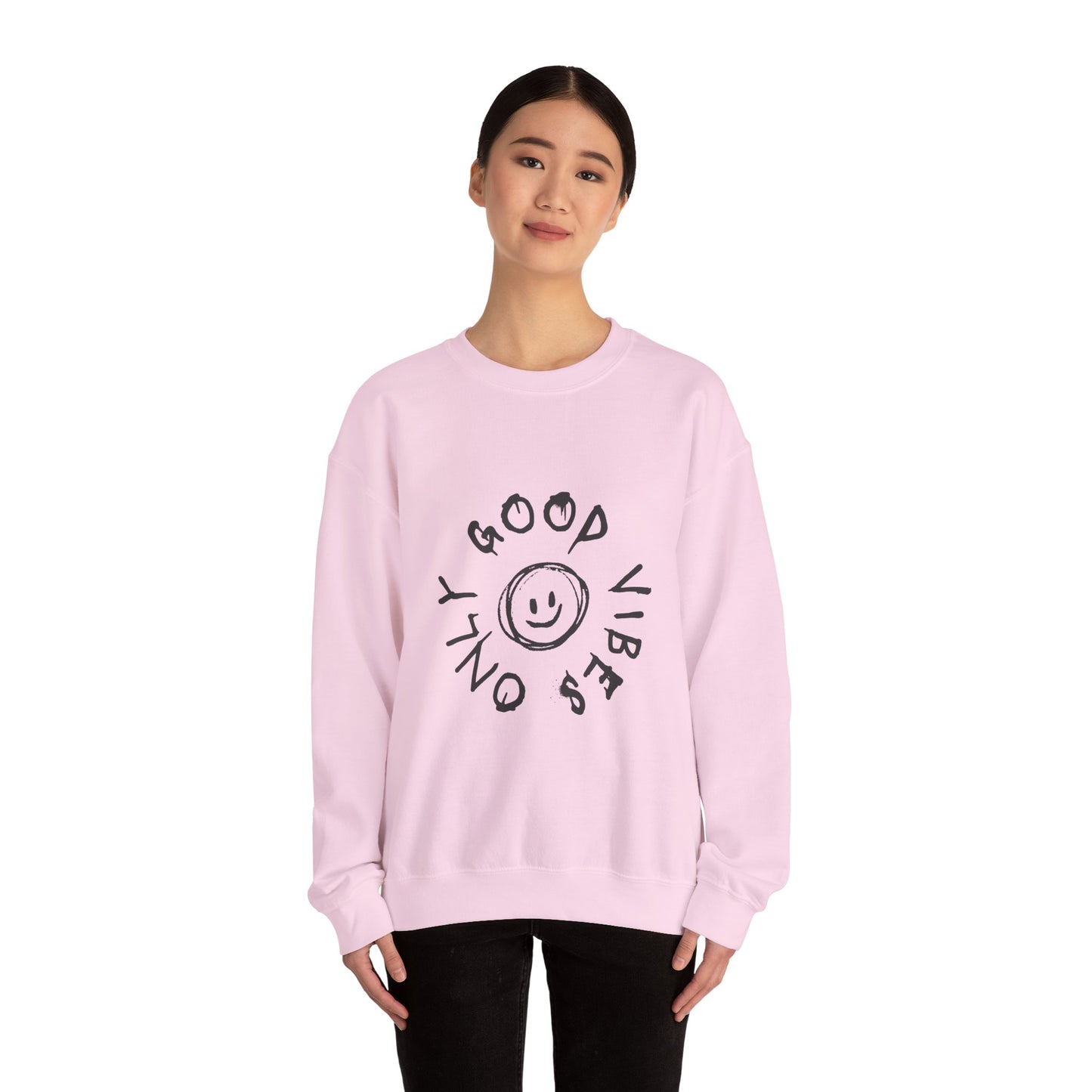 Crewneck Sweatshirt — 'Good Vibes Only' Smiley Graphic