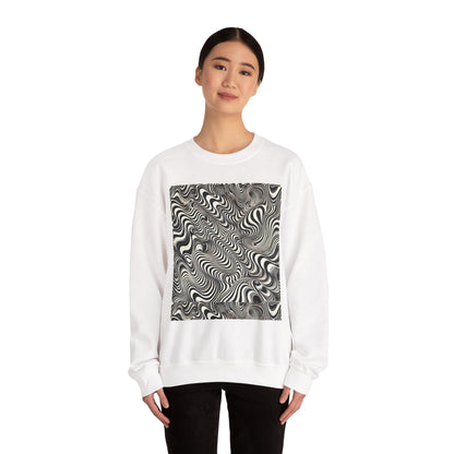 Crewneck Sweatshirt with Black & White Optical Wave Art