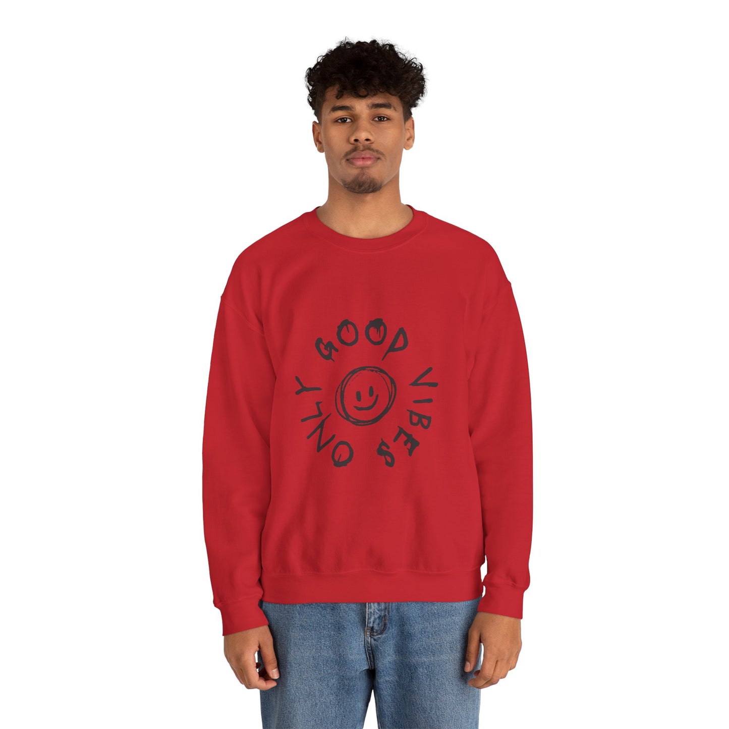 Crewneck Sweatshirt — 'Good Vibes Only' Smiley Graphic