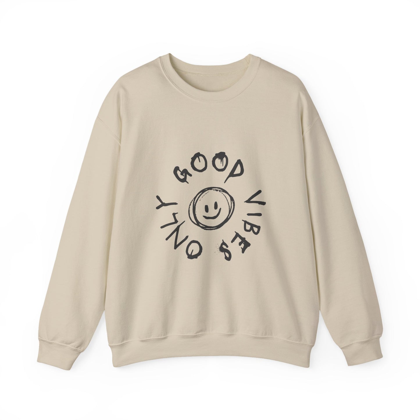 Crewneck Sweatshirt — 'Good Vibes Only' Smiley Graphic