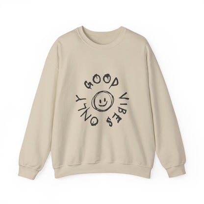 Crewneck Sweatshirt — 'Good Vibes Only' Smiley Graphic