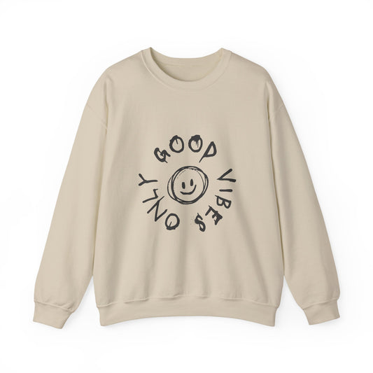 Crewneck Sweatshirt — 'Good Vibes Only' Smiley Graphic