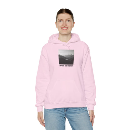 Explore Your Journey Hoodie — Minimal Mountain Photo Graphic Sweatshirt