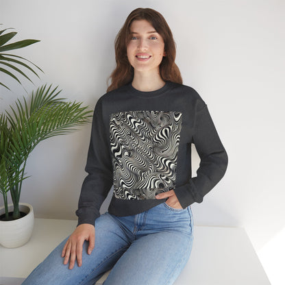 Crewneck Sweatshirt with Black & White Optical Wave Art