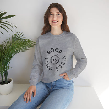 Crewneck Sweatshirt — 'Good Vibes Only' Smiley Graphic