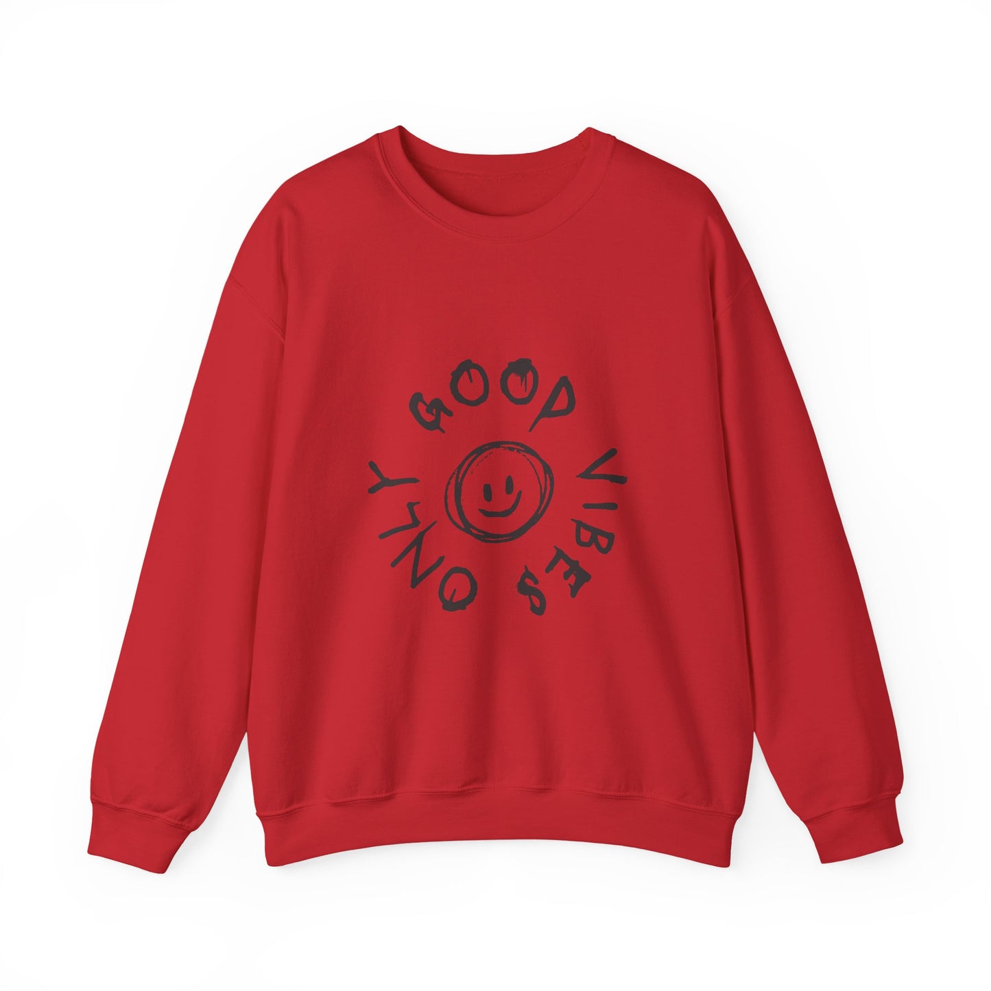 Crewneck Sweatshirt — 'Good Vibes Only' Smiley Graphic