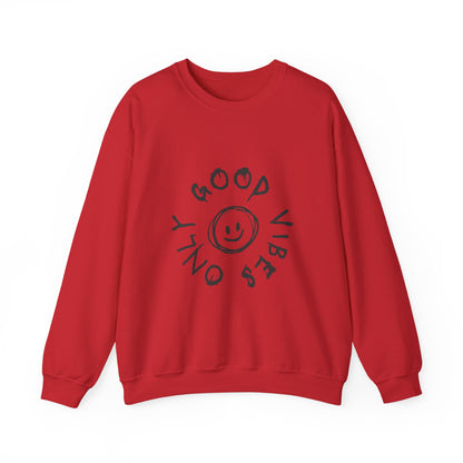 Crewneck Sweatshirt — 'Good Vibes Only' Smiley Graphic