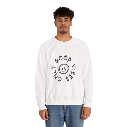 Crewneck Sweatshirt — 'Good Vibes Only' Smiley Graphic