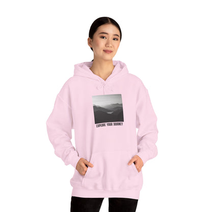 Explore Your Journey Hoodie — Minimal Mountain Photo Graphic Sweatshirt