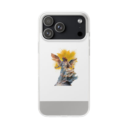 Angel Statue iPhone Flexi Case — Watercolor Angel Phone Case with Golden Halo
