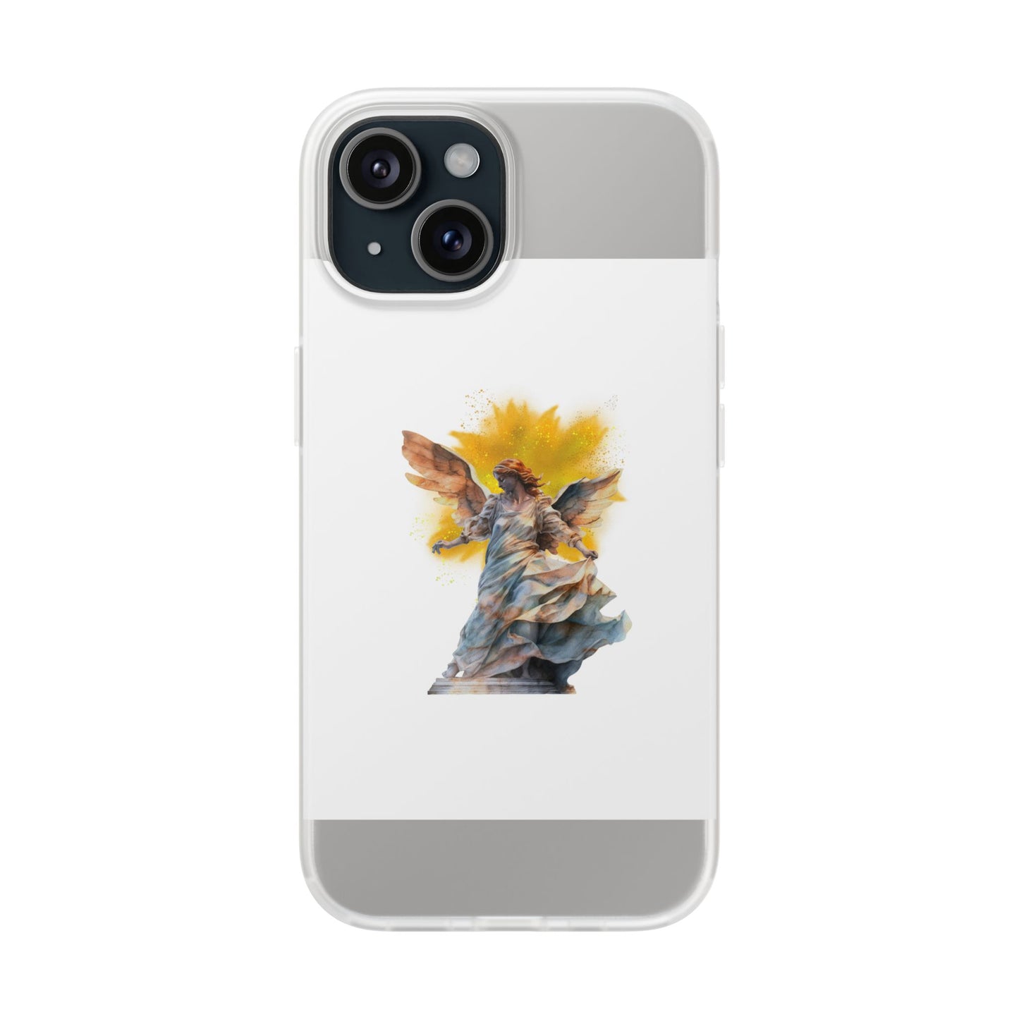 Angel Statue iPhone Flexi Case — Watercolor Angel Phone Case with Golden Halo