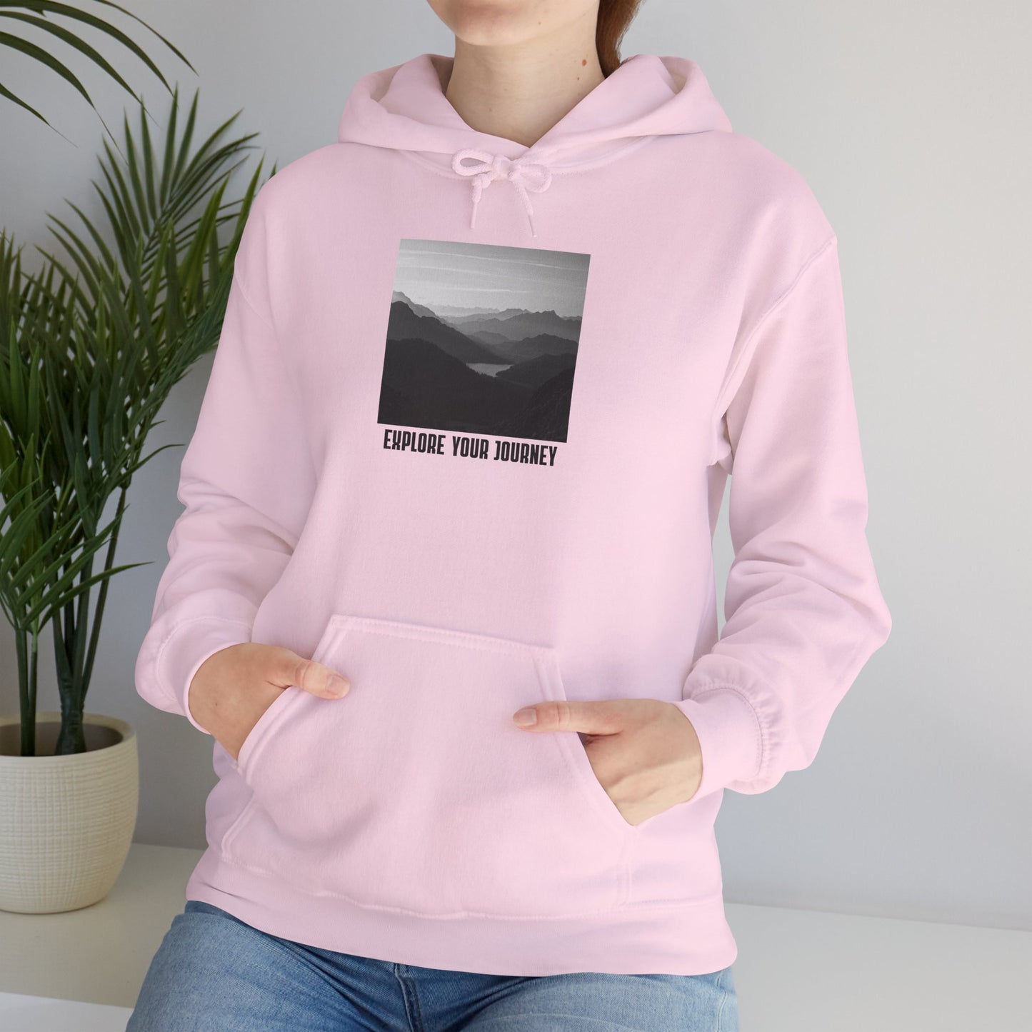 Explore Your Journey Hoodie — Minimal Mountain Photo Graphic Sweatshirt