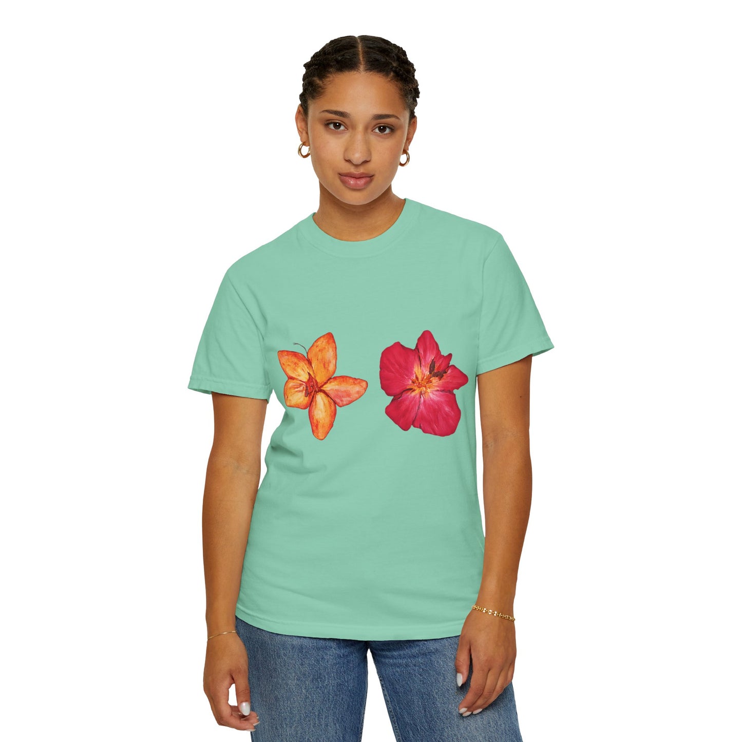 Floral Duo T-Shirt — Watercolor Hibiscus & Plumeria Tee