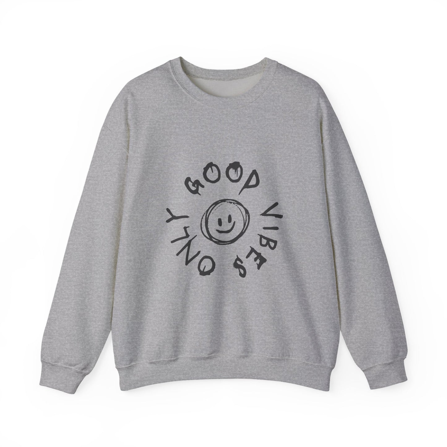 Crewneck Sweatshirt — 'Good Vibes Only' Smiley Graphic