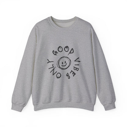 Crewneck Sweatshirt — 'Good Vibes Only' Smiley Graphic