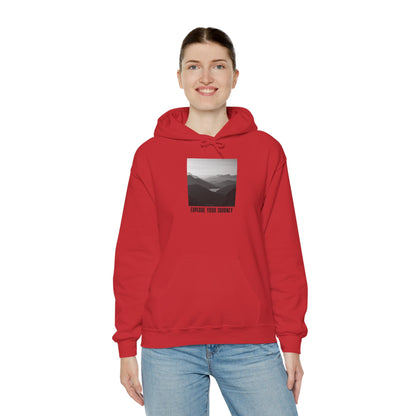 Explore Your Journey Hoodie — Minimal Mountain Photo Graphic Sweatshirt