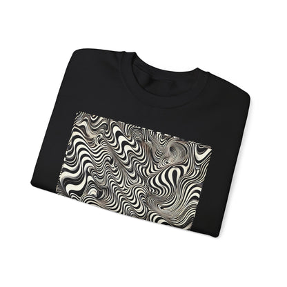 Crewneck Sweatshirt with Black & White Optical Wave Art
