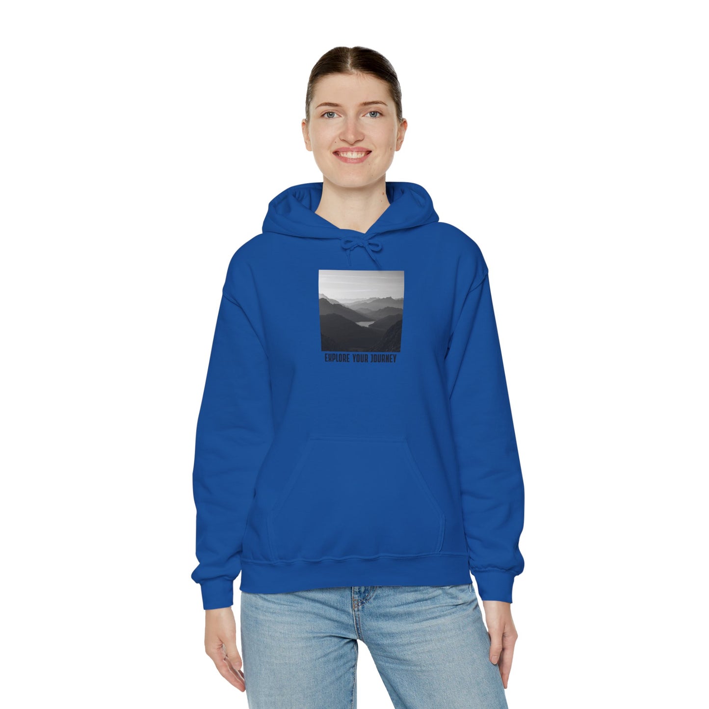 Explore Your Journey Hoodie — Minimal Mountain Photo Graphic Sweatshirt