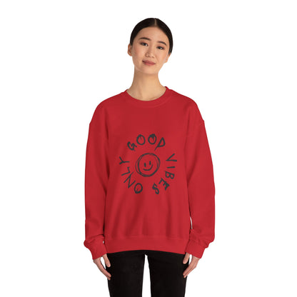 Crewneck Sweatshirt — 'Good Vibes Only' Smiley Graphic