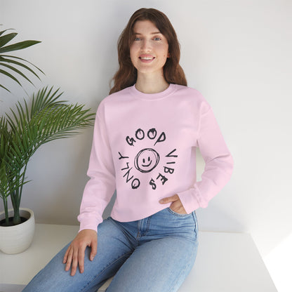 Crewneck Sweatshirt — 'Good Vibes Only' Smiley Graphic