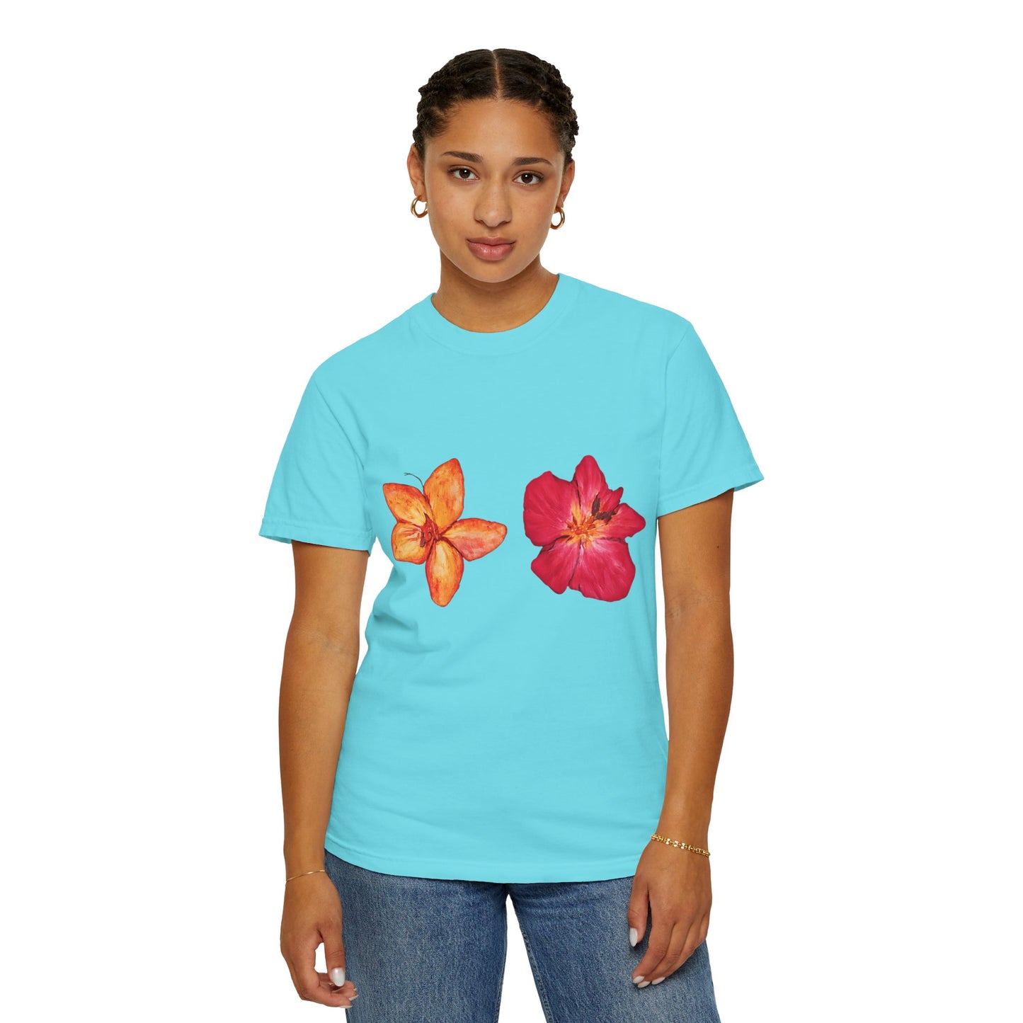 Floral Duo T-Shirt — Watercolor Hibiscus & Plumeria Tee