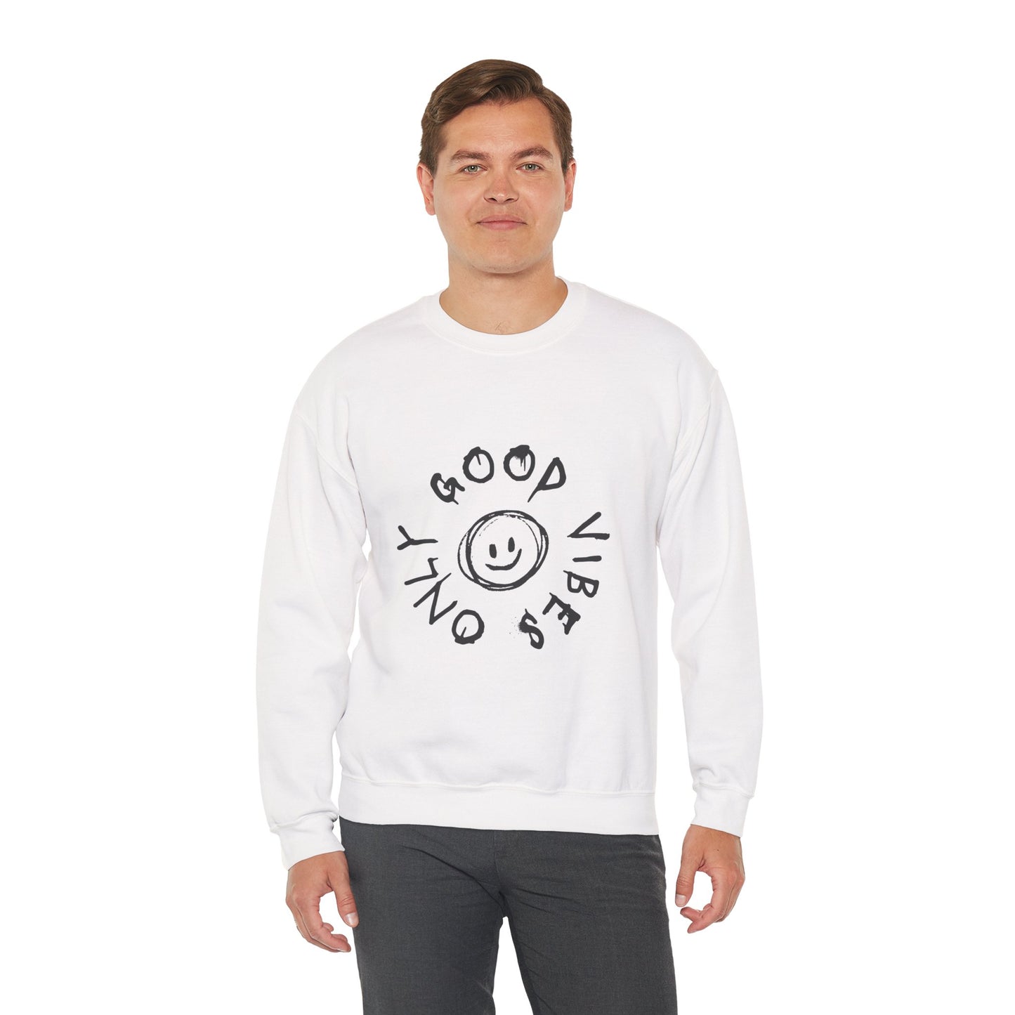 Crewneck Sweatshirt — 'Good Vibes Only' Smiley Graphic