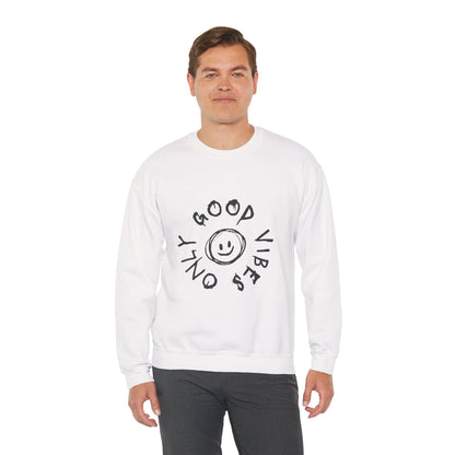 Crewneck Sweatshirt — 'Good Vibes Only' Smiley Graphic