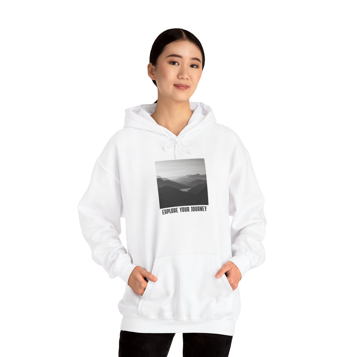 Explore Your Journey Hoodie — Minimal Mountain Photo Graphic Sweatshirt