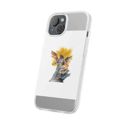 Angel Statue iPhone Flexi Case — Watercolor Angel Phone Case with Golden Halo
