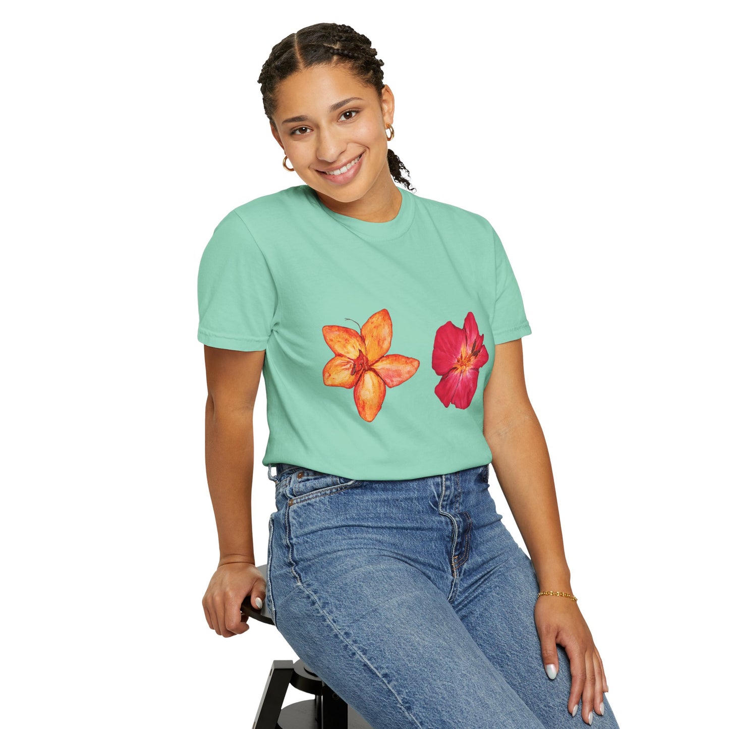 Floral Duo T-Shirt — Watercolor Hibiscus & Plumeria Tee