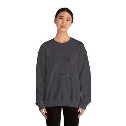Crewneck Sweatshirt — 'Good Vibes Only' Smiley Graphic