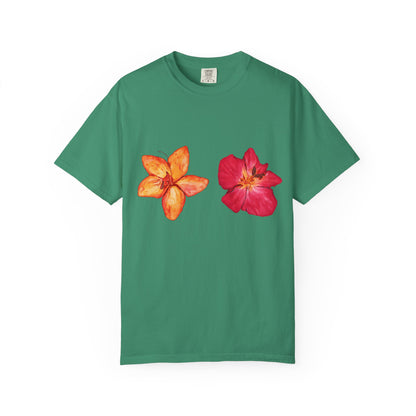 Floral Duo T-Shirt — Watercolor Hibiscus & Plumeria Tee