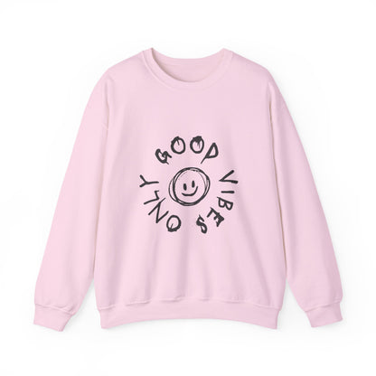 Crewneck Sweatshirt — 'Good Vibes Only' Smiley Graphic