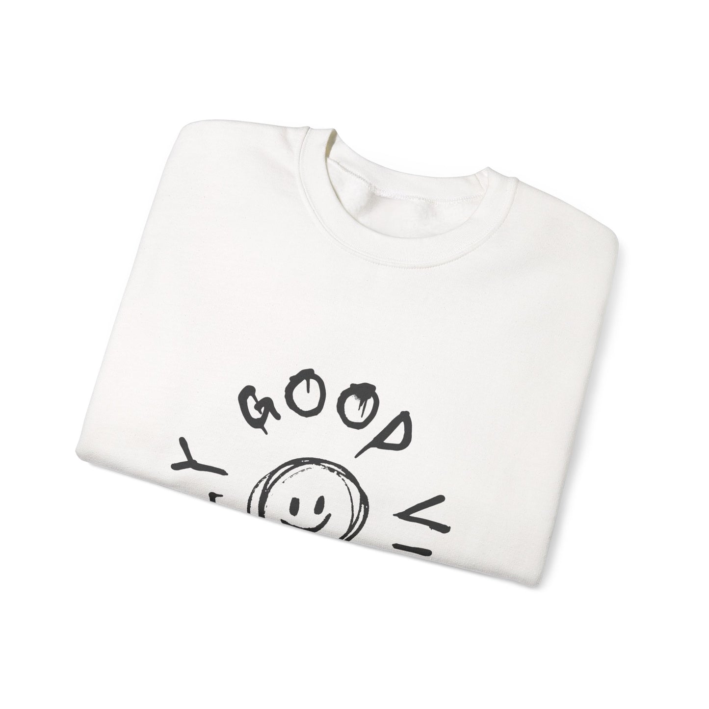 Crewneck Sweatshirt — 'Good Vibes Only' Smiley Graphic