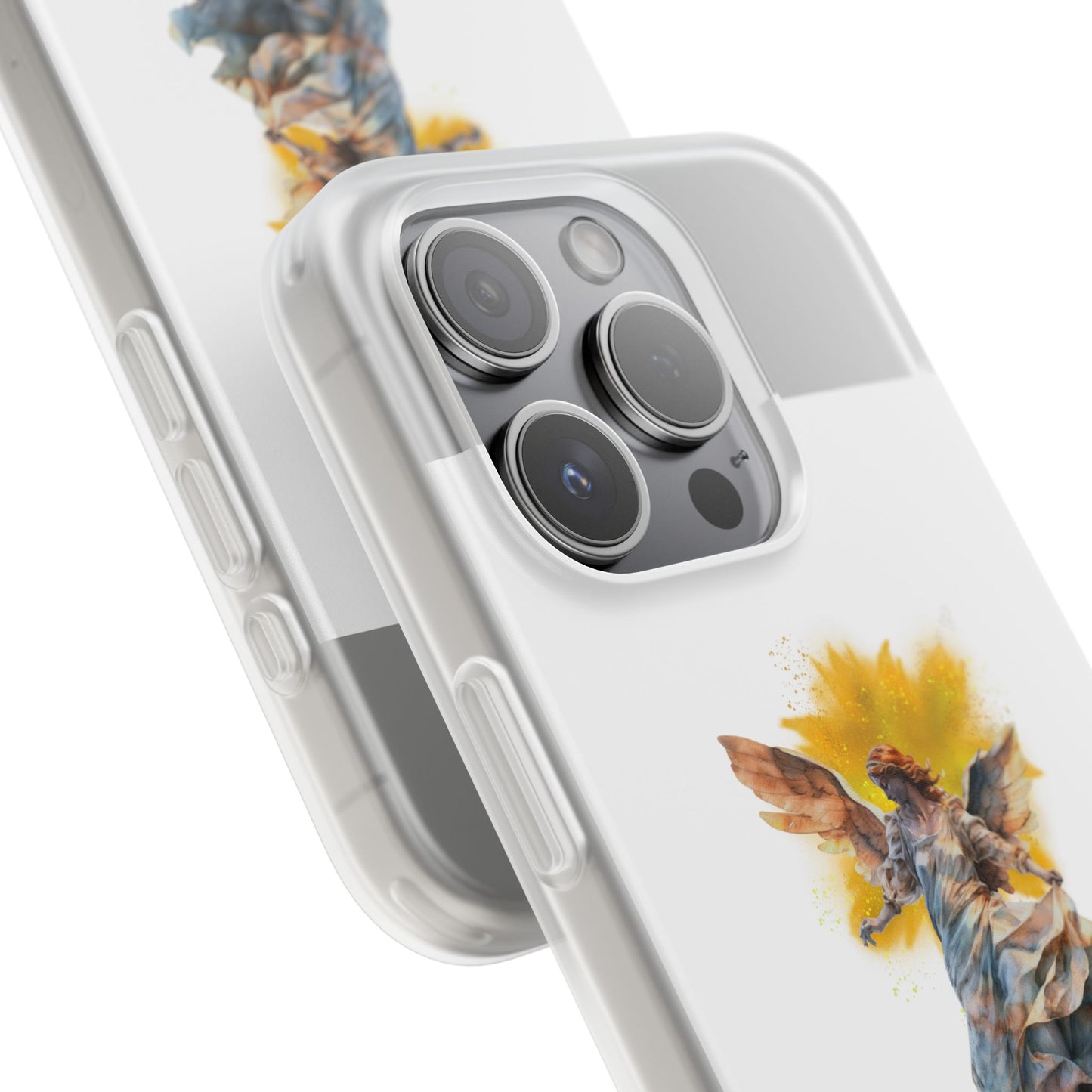 Angel Statue iPhone Flexi Case — Watercolor Angel Phone Case with Golden Halo