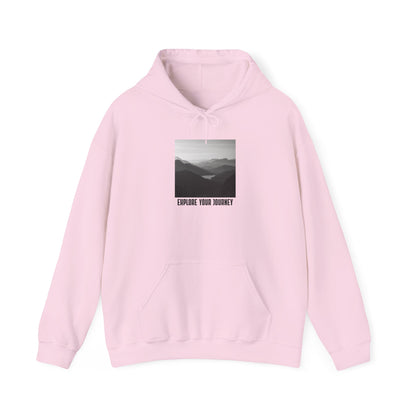 Explore Your Journey Hoodie — Minimal Mountain Photo Graphic Sweatshirt