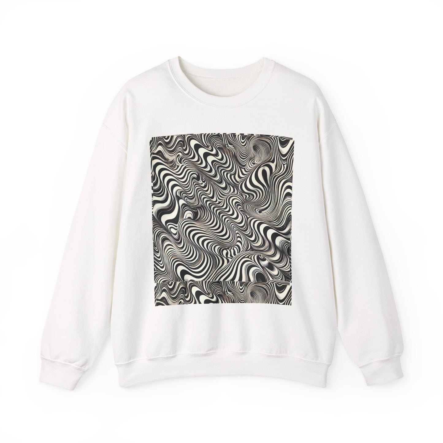 Crewneck Sweatshirt with Black & White Optical Wave Art