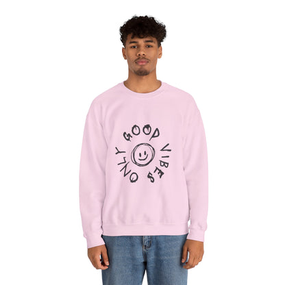 Crewneck Sweatshirt — 'Good Vibes Only' Smiley Graphic